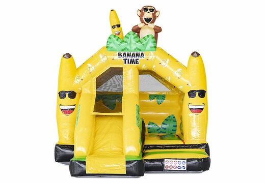 Springkussen opblaasbaar in bananen apen thema met glijbaan kopen voor kinderen