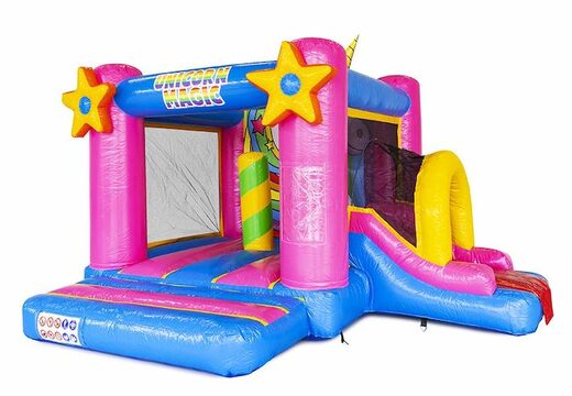 order a small inflatable bouncer with slide in unicorn theme