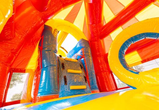 Buy large multiplay inflatable bouncer with slide in red with roller coaster theme