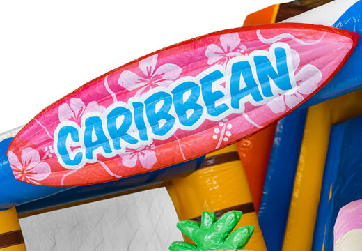 Buy inflatable Multi Slide bouncy castle with slide in Caribbean theme for children. Order inflatable bouncy castles online at JB Inflatables America