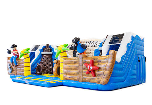 Side of Slideworld pirate with sea creatures and parrot