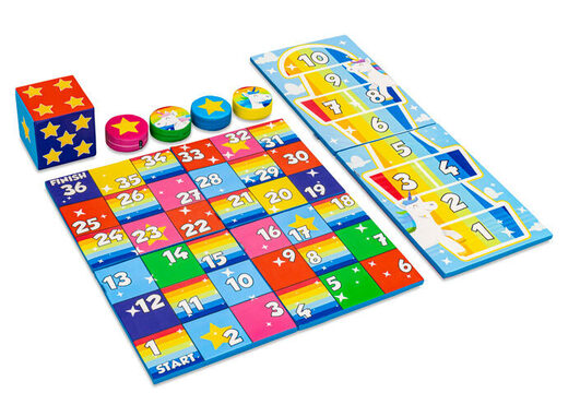 Colorful game set back of Softplay in Unicorn theme