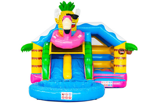 Buy the Double Slide Slide Combo Bouncy Castle in the Hawaii Flamingo theme at JB
