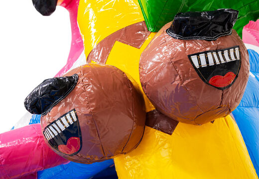 3D figure on bouncy castle Dubbelslide with smiling coconuts in Hawaii flamingo theme