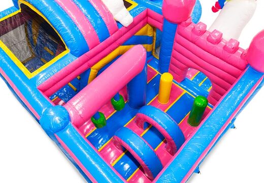 Inside of inflatable castle with arches, pillars, and punching bags for sale at JB