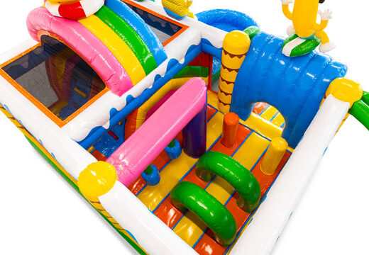 Inside inflatable castle with arches, pillars, and impact bags for sale at JB