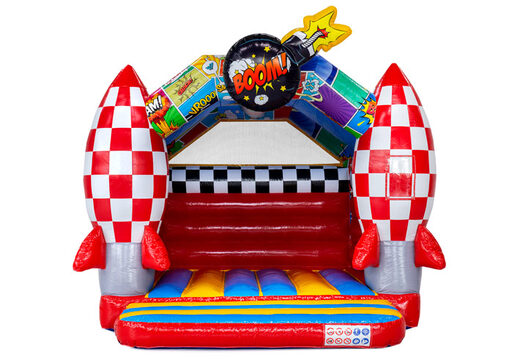 Colorful A-frame bouncy castle in Comic theme for rental companies, order now online