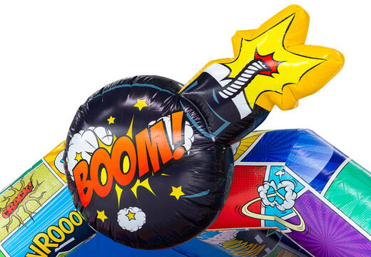 Buy the A-frame bouncy castle in Comic theme at JB Inflatables, eye-catching and colorful